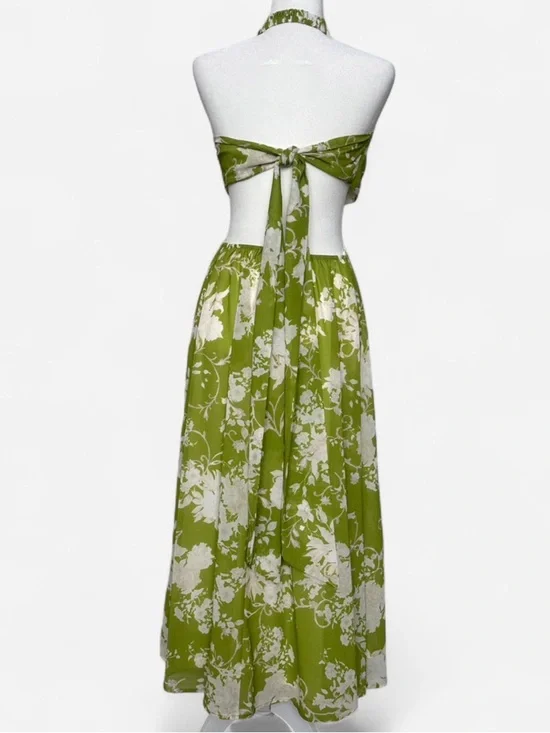 BRAND NEW - Vici Colllection Green Floral Halter Midi Dress - Size Medium - Picture 4 of 7